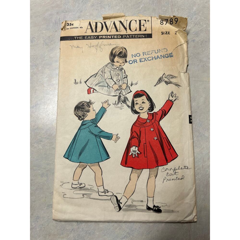 Vintage 1950's Advance‎ Pattern #8789 Child's Coat Size 2 HTF
